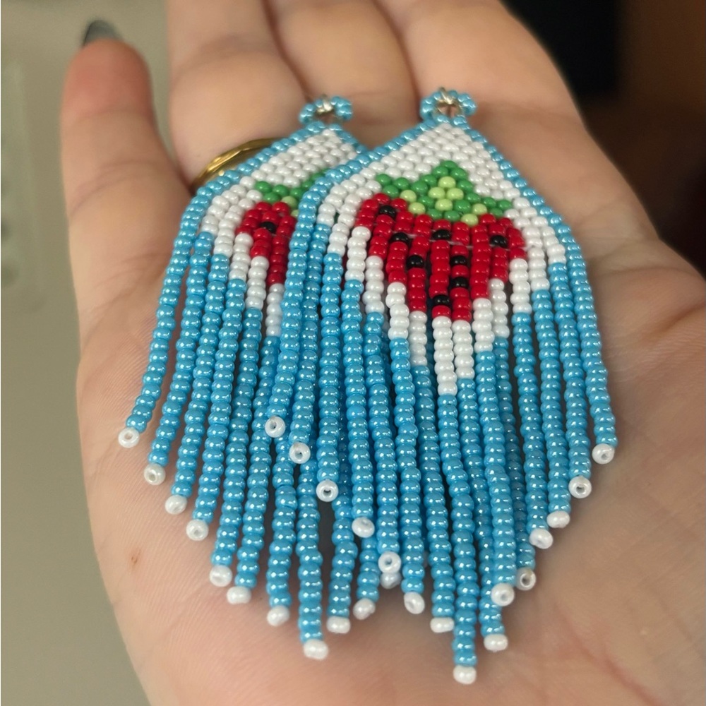 Handcrafted Beaded Strawberry Earrings - Picture 2 of 2